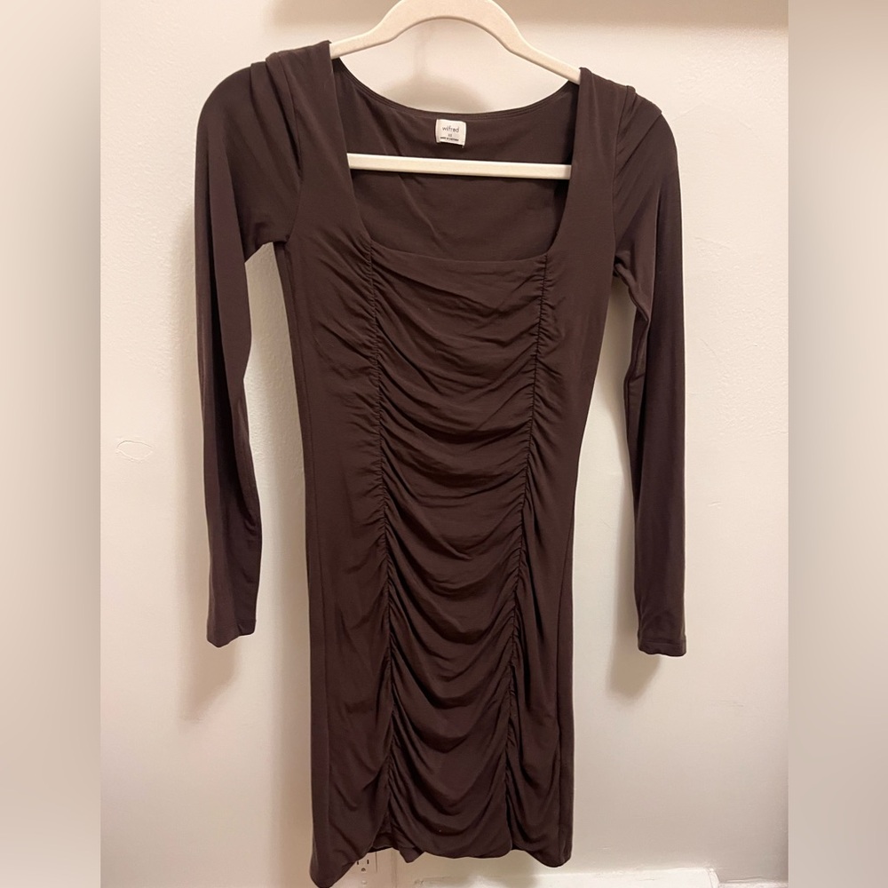 Aritzia Wilfred Chocolate Brown Bodycon Ruched Dress